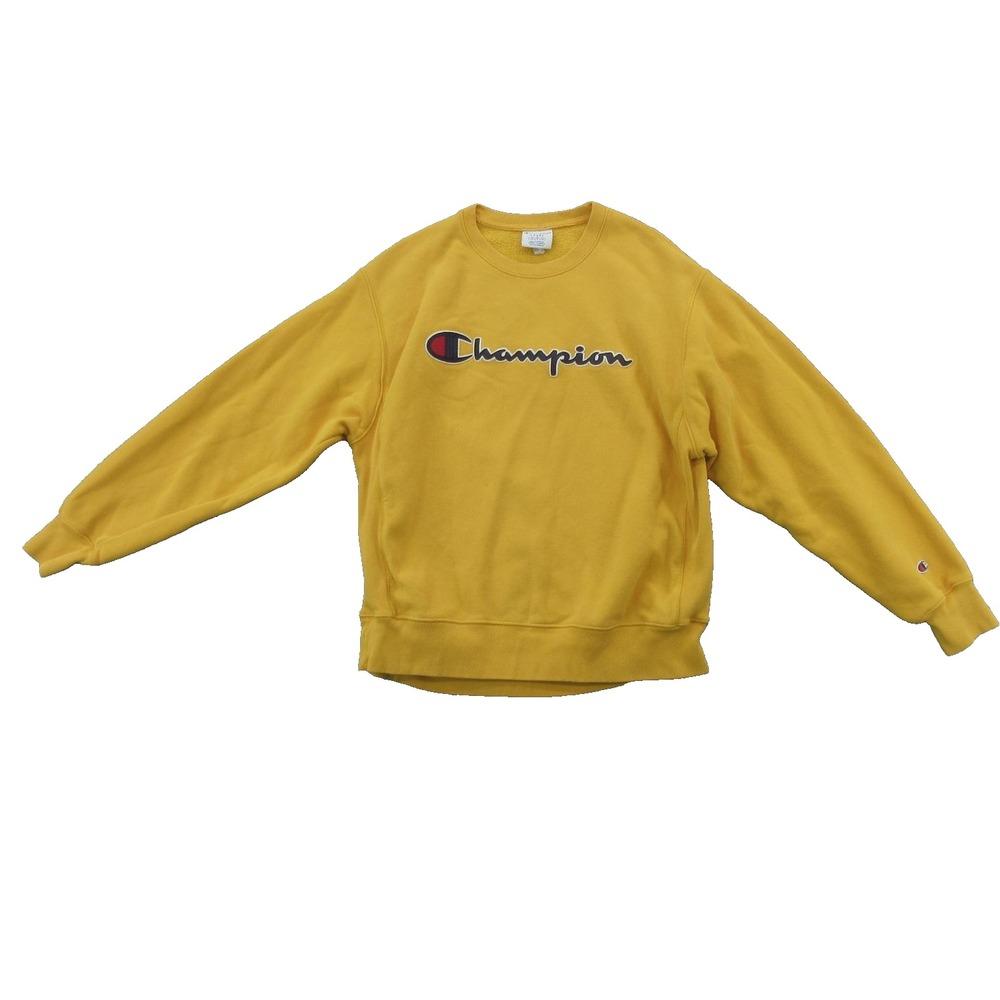 Champion Sweatshirt Mens Large Yellow Reverse Weave Logo Crewneck Pullover
